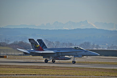 Der Adler ist gelandet, Boeing F/A-18 Hornet J-5017 Swiss Airforce Payerne Airbase Switzerland Februar 2019