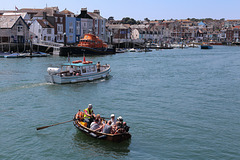 Renowned "Little Ship" 'My Girl' passing the cross-harbour ferry in Weymouth harbour