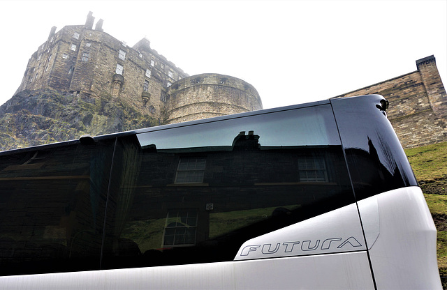 Bus reflection with Edinburgh castle