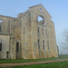 Italy, View from the East to the Abbey of San Galgano in the Morning Fog