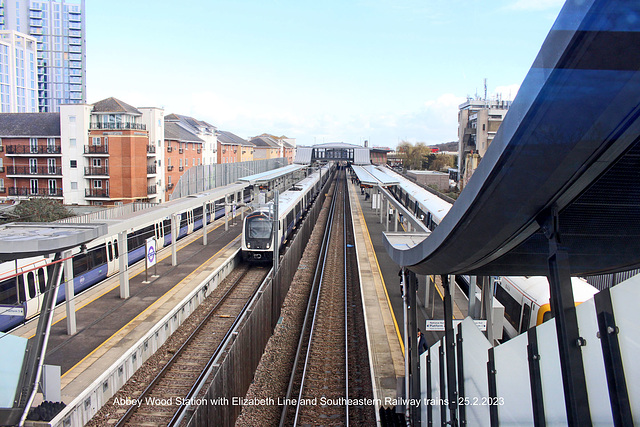 Abbey Wood Station with Elizabeth Line and Southeastern Railway trains - 25 2 2023