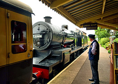 Pulling in to Dunster Station.