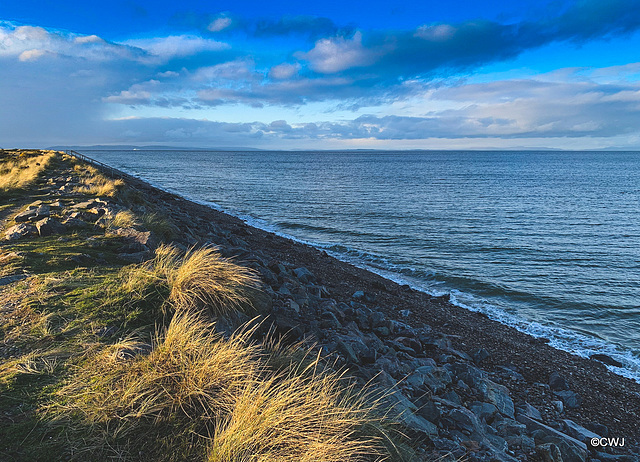 Findhorn Beach winter afternoon at high tide