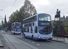 DSCF7363 First Scotland East 32676 (SN55 HFD) and Lothian Buses 201 (SN11 EES) in Edinburgh - 8 May 2017