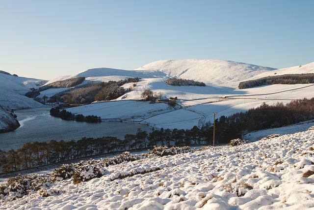 Glencorse reservoir, Kirkton farm and Bell's Hill