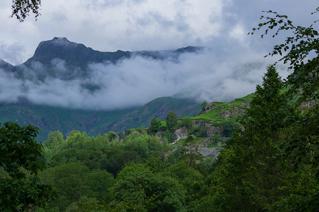 Langdale Pikes through the mist