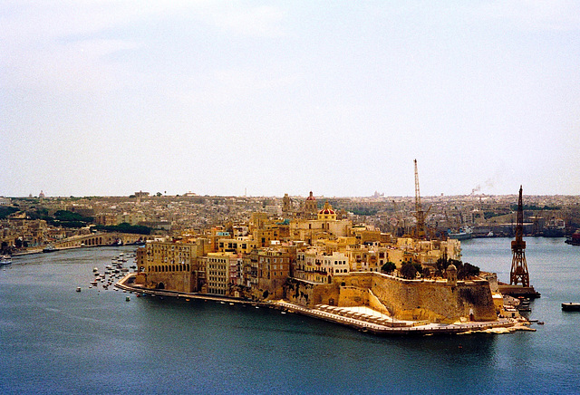 Senglea from Upper Barrakka Gardens (Scan from 1995)