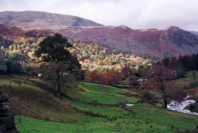 Looking over Hartsop towards Low Wood from the bottom of Pasture Beck (Scan from 1994)