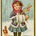Girl with Toys in Snow—Christmas Trade Card for Edward Ridley & Sons, 1880