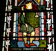 Detail of chancel window by Ford Madox Brown, St Edward, Cheddleton, Staffordshire