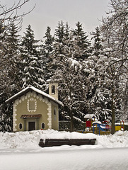 The little Church of St. Rocco in Pollone under the snow, Biella, Italy