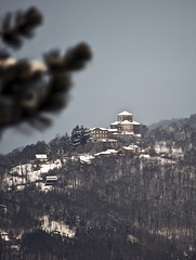 The Sanctuary of Graglia under the snow, Biella, Italy (View from the Burcina hill)