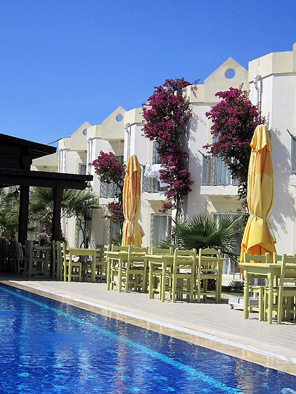 I just love the way the bouganvillea grows up the sides of the hotel