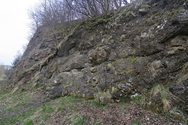 Hyaloclastite: Upper Miller's Dale Lava front at Litton Mill railway cutting