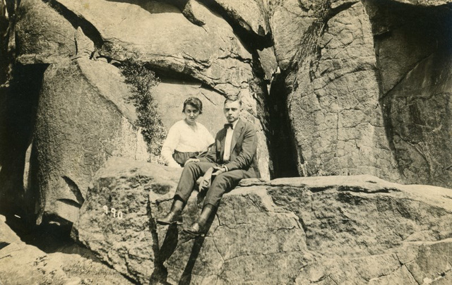 Woman and Man at Devil's Den, Gettysburg, Pa.