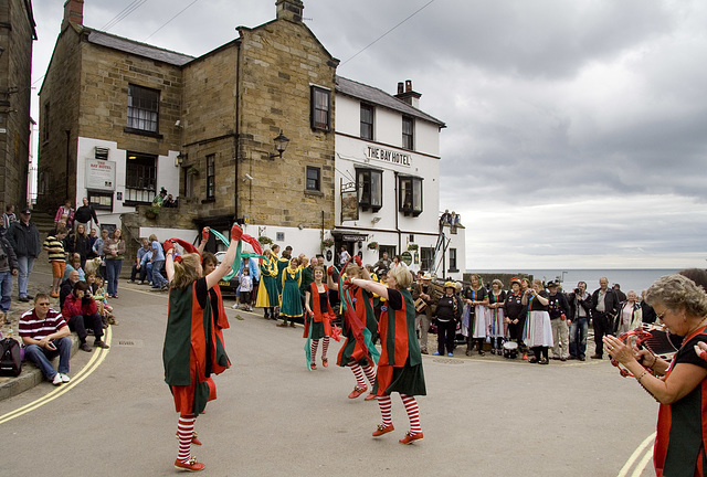 Lizzie Dripping dancing at Robin Hood's Bay, North Yorkshire