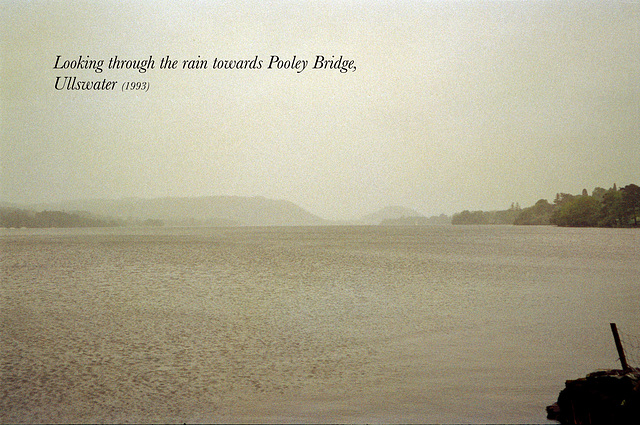 Looking through the rain towards Pooley Bridge, Ullswater (Scan from May 1993)