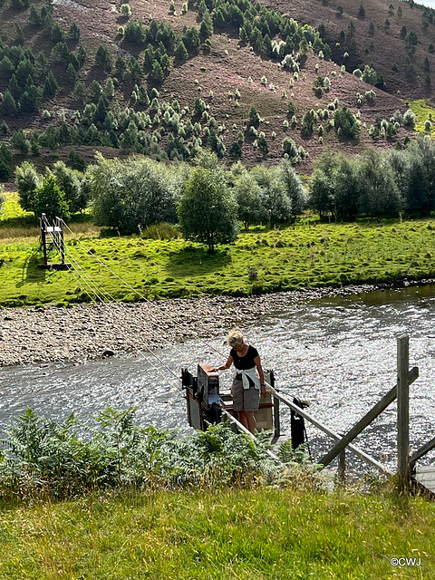 The Ropeway bucket bridge at Shenachie across the Findhorn