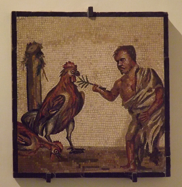 Mosaic with a Dwarf and Roosters in the Naples Archaeological Museum, July 2012