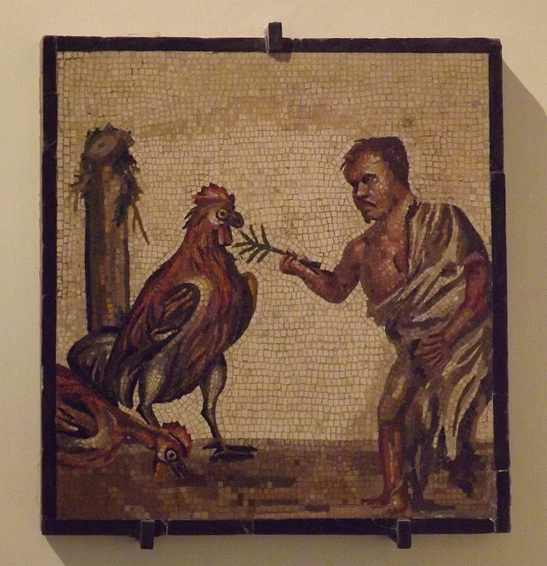 Mosaic with a Dwarf and Roosters in the Naples Archaeological Museum, July 2012