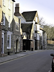 Quarry Street view toward Guildford Museum and Castle Gate