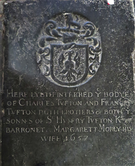 bobbing church, kent, c17 ledger slab tomb of charles +1652 and  francis +1657 tufton