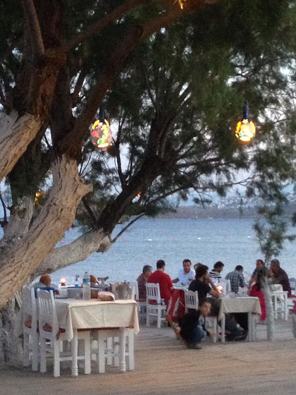 People are already having their meals on the beach