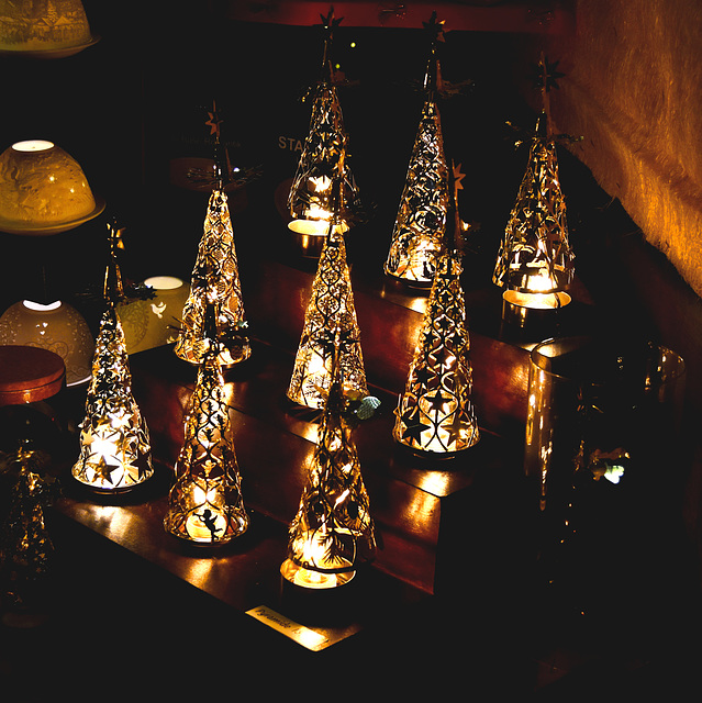 Glass ornaments on the table