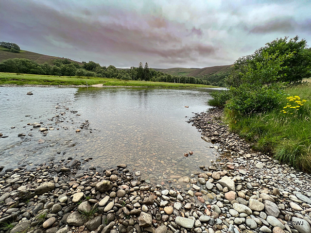 The ford across the Findhorn near the abandoned croft at Quilichan