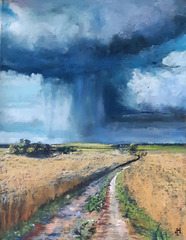 Pastel -octobre 2025 - ciel sur un champ de blé se faisait menaçant Et les couleurs devenaient fluorescentes Pastel -octobre 2025 - ciel sur un champ de blé se faisait menaçant Et les couleurs devenaient fluorescentes