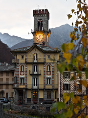 The Tower and the Town Hall of Rosazza (Biella) at the first light of the evening