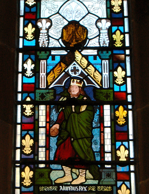 Detail of chancel window by Ford Madox Brown, St Edward, Cheddleton, Staffordshire