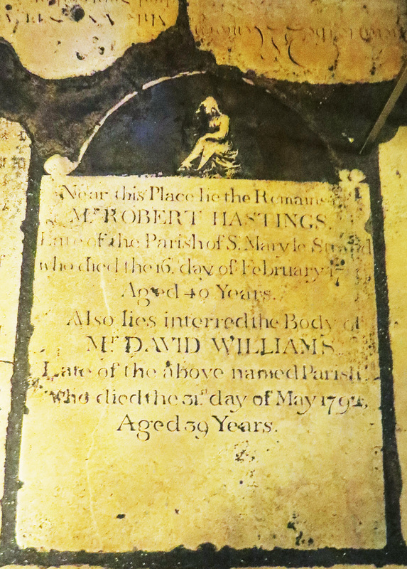 st martin in the fields, westminster, london, c18 tombstone of robert hastings 1789 and david williams 1792