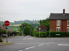 View towards the Church of St. Werburg at Handbury, from the A515 at Draycott