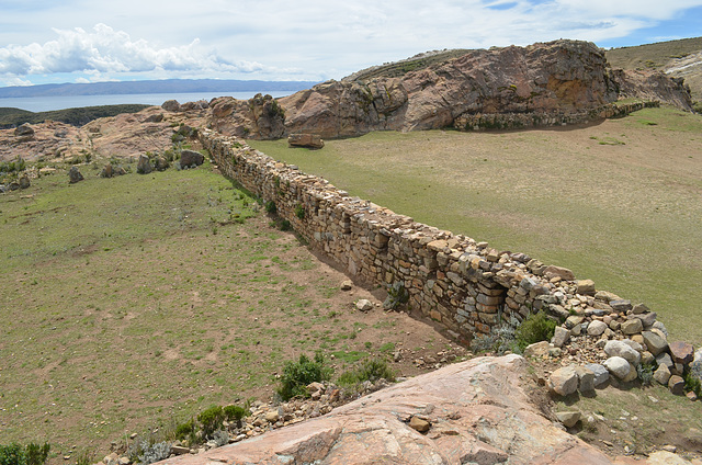 Bolivia, Titicaca Lake, The Wall of an Ancient Fortress of the Incas on the Island of the Sun