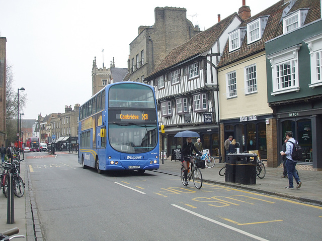 DSCF6205 Whippet Coaches LK04 HXP (and a cyclist with an umbrella!) in Cambridge - 10 Mar 2017