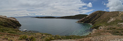 Bolivia, Titicaca Lake, Panorama of Santiago Pampa Bay of the Island of the Sun