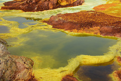 Ethiopia, Danakil Depression, Lake and Salt Terraces in the Crater of the Dallol Volcano