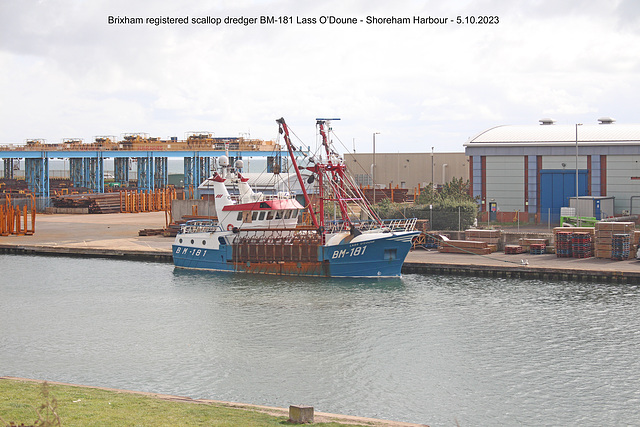 Brixham registered scallop dredger BM-181 Lass O’Doune - Shoreham Harbour - 5 10 2023