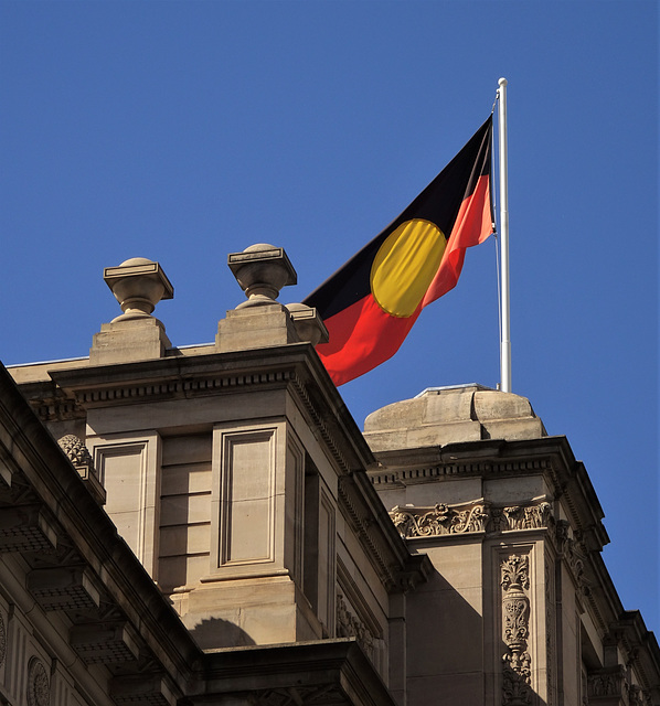 Aboriginal flag over the Parliament of Victoria
