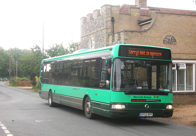 Norfolk Green OY53 RFF on hire to Stephensons of Essex in Barton Mills - 6 Jun 2011 (DSCN5772)