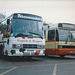 Simonds Coaches 378 BNG and First Eastern Counties 662 (NIL 3962)(XNG 766S) at Bury St. Edmunds – Nov/Dec 1998 (405-01)