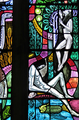 late c20 adam and eve glass by f.w. cole, woodnesborough church, kent (13)