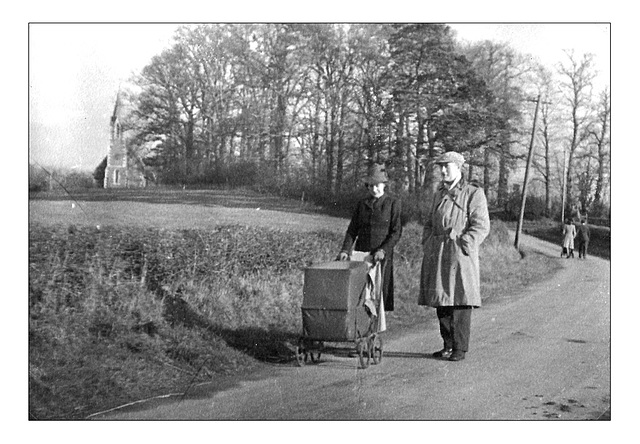 Percy Pritchard with wife & child in pram circa 1944