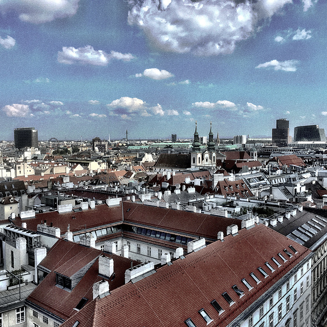 View over the city from the north tower of St. Stephen's Cathedral in Vienna