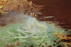 Ethiopia, Danakil Depression, Sulfur Geyser in the Crater of Dallol Volcano.