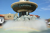 North Macedonia, Skopje, Rainbow in the Spray of the Fountain of the Monument "Philip II of Macedonia"