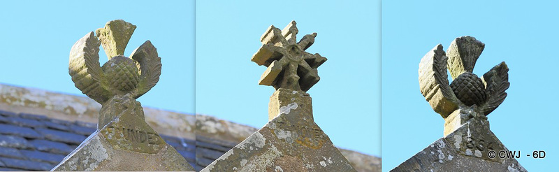 Founded / 3rd November / 1856 carved under these three finials on the farmhouse
