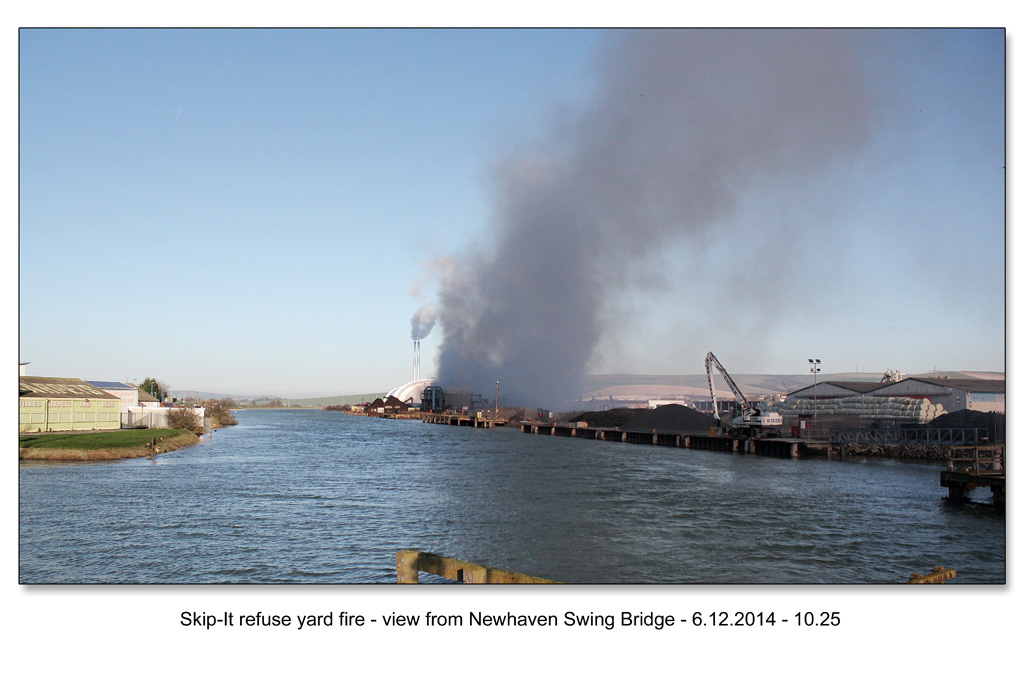 Skip-It yard fire from Newhaven Swing Bridge 6.12.2014