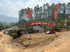 Red communist flags. Red communist flags.